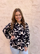 Jodifl Two Toned Floral Printed Long Sleeve Top in Black