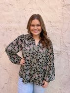 Jodifl Long Sleeve Leopard Print Top in Olive FINAL SALE