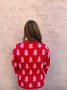 BiBi Christmas Tree Pattern Sweater with Pearl Details in Red/Ivory