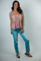 POL Sleeveless Linen Top with Embroidery Details in Pink