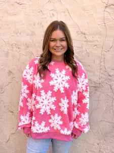 BiBi Christmas Snowflake Pullover Top in Pink