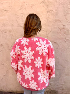 BiBi Christmas Snowflake Pullover Top in Pink