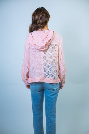 POL Textured Gauze and Lace Jacket in Powder Pink