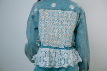 Load image into Gallery viewer, POL Woven Denim Jacket with Lace Beaded Sequin Appliques in Denim
