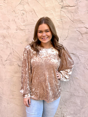 Jodifl Solid Color Velvet Top in Champagne