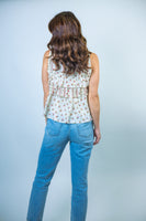 Listicle Ruffle Floral Print Tiered Top in Ivory Multi