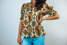 Load image into Gallery viewer, Jodifl Smocking Detail Boho Print Blouse in Taupe/Rust
