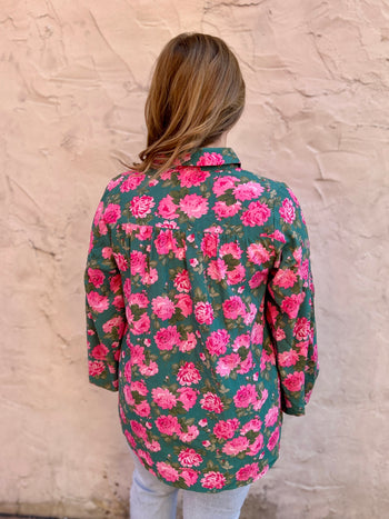 Jodifl Floral Print Peasant Top in Green Mix