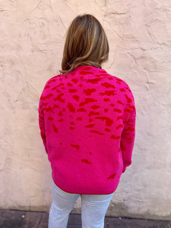 Jodifl Abstract Print Mock Neck Sweater in Hot Pink/Red