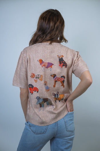 FATE Dog Motif Lightweight Sweater in Oatmeal