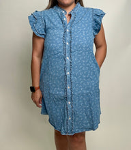 Load image into Gallery viewer, ee:some Bleach Washed Denim Mini Dress with Floral Print in Floral Denim
