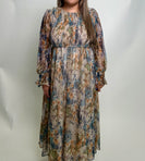 Sew in Love Smocked Metallic Floral Maxi Dress in Navy/Gold