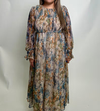 Load image into Gallery viewer, Sew in Love Smocked Metallic Floral Maxi Dress in Navy/Gold
