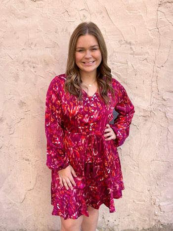 Jodifl Abstract Print Dress in Burgundy