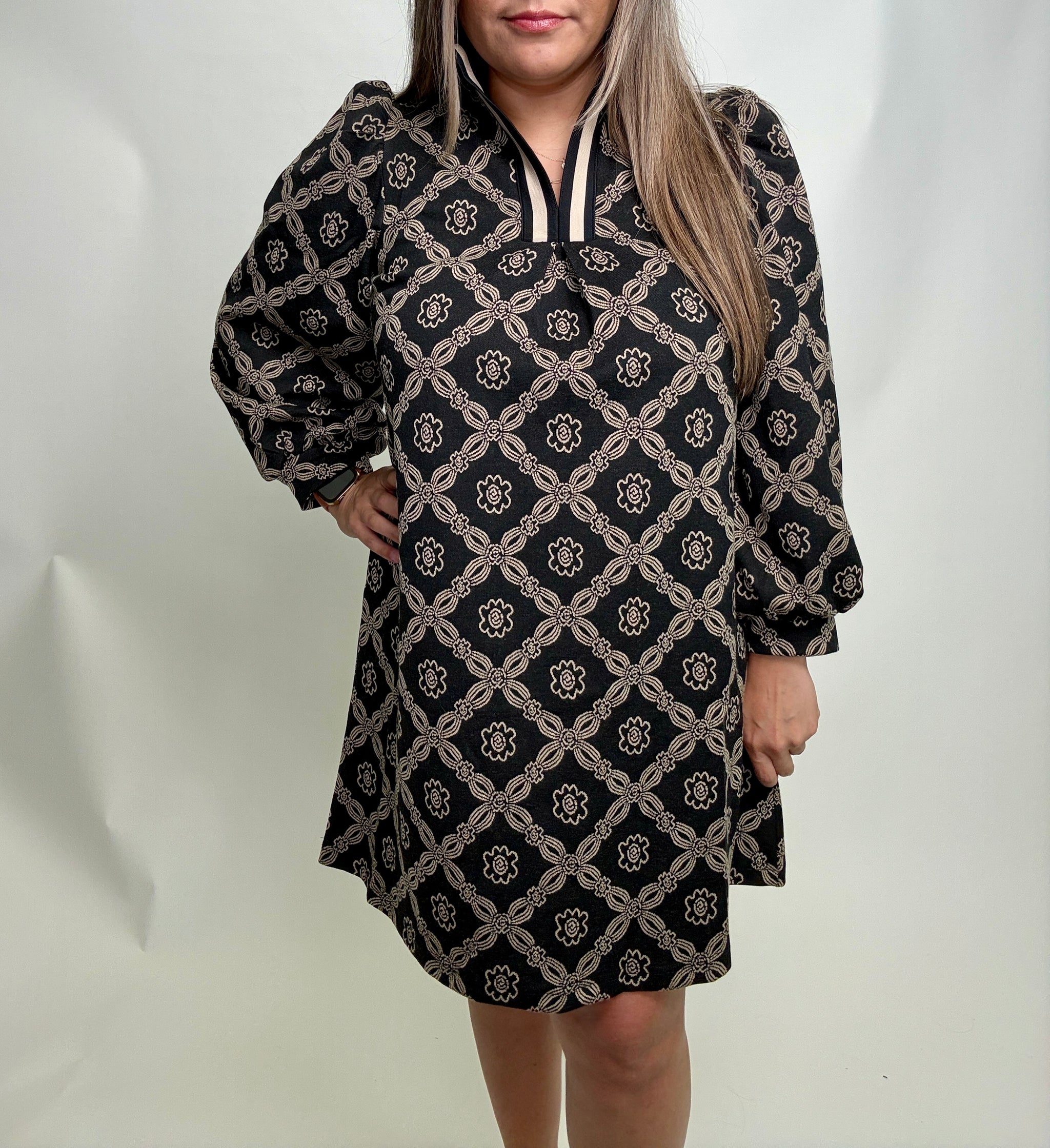 sachin and babi light blue dress Umgee Collared Dress-Black Floral