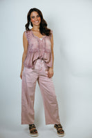 J.nna Solid Color Washed Barrel Leg Pants in Pale Pink