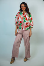 Load image into Gallery viewer, BiBi Stripe and Bold Floral Print Top in Red/Pink
