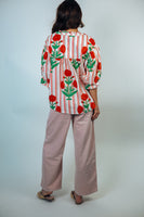 BiBi Stripe and Bold Floral Print Top in Red/Pink