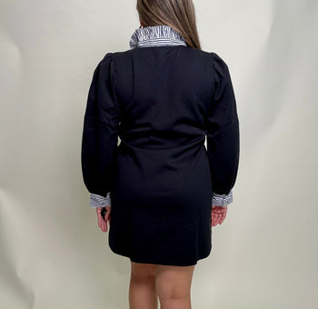 Jodifl Solid Color Shift Dress with Striped Accents in Navy