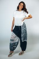 POL Denim and Print Crochet Ruffle Detailed Joggers in Black