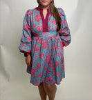 Jodifl Ruffled Neck Floral Dress in Blue