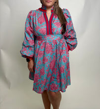 Load image into Gallery viewer, Jodifl Ruffled Neck Floral Dress in Blue
