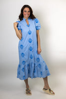 entro Floral Embroidered Midi Dress in Chambray
