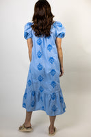 entro Floral Embroidered Midi Dress in Chambray
