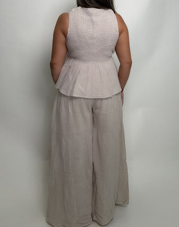 Klesis Solid Color Gauze Top and Pants Set in Natural