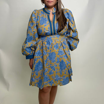 Jodifl Ruffled Neck Floral Dress in Kiwi