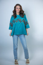Load image into Gallery viewer, Oddi Floral Embroidered Knit Top in Seafoam
