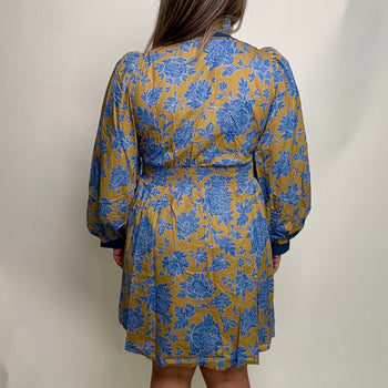 Jodifl Ruffled Neck Floral Dress in Kiwi
