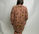 Easel Mineral Washed Floral Print Terry Knit Dress in Chocolate