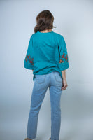 Oddi Floral Embroidered Knit Top in Seafoam