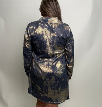 Jodifl Metallic Shirt Dress in Denim