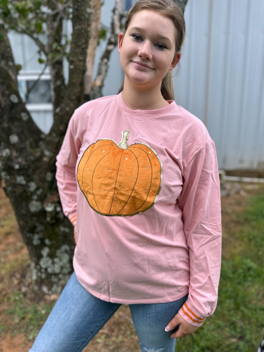 Grace+Emma PUMPKIN Chenille Patched Top in Pink