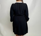 Jodifl Solid Color Mini Dress with Contrasting Color Striped Trim in Black