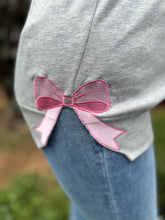 Load image into Gallery viewer, Embroidered Side Hem Retro Pink Coquette Bow Sweatshirt in Dark Heather
