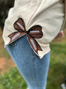 Embroidered Side Hem Football Coquette Bow Sweatshirt in Sand