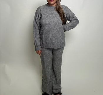 MABLE Sweater Knit Top and Pants Set in Charcoal