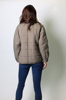 Mystree Quilted Puffer Jacket with Jacquard Tape Details in Mud
