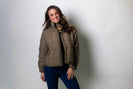 Mystree Quilted Puffer Jacket with Jacquard Tape Details in Mud