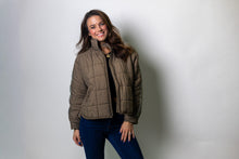 Load image into Gallery viewer, Mystree Quilted Puffer Jacket with Jacquard Tape Details in Mud
