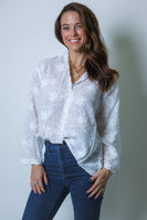 POL Boho Embroidered Linen Hoodie Top in Off White