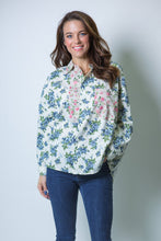 Load image into Gallery viewer, J.nna Mixed Floral Pattern Button Down Top in Blue Floral
