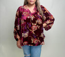 Jodifl Floral Print Velvet Top in Burgundy