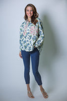 J.nna Mixed Floral Pattern Button Down Top in Blue Floral