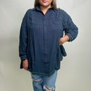 Umgee Linen Blend Button Down Tunic Dress in Navy