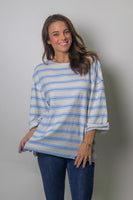 STITCH & Co. Contrasting Textured Stripe Knit Top in Ivory Blue