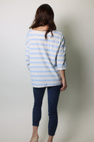 STITCH & Co. Contrasting Textured Stripe Knit Top in Ivory Blue